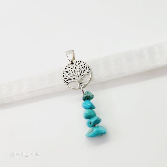 Tree of Life Blue Turquoise Gemstone Pendant Reiki Healing Amulet Goddess - Picture 2 of 2